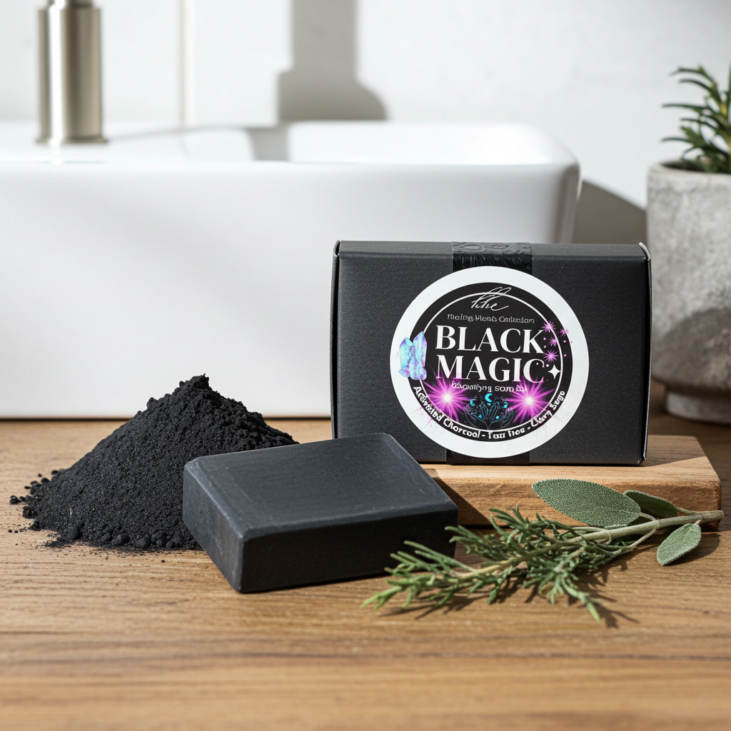 BLACK MAGIC- Detoxifying & Exfoliating Soap Bar ( Clary sage & Tea Tree Oil)